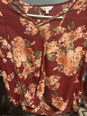 Stella Tweed Burgundy Floral Wrap Blouse